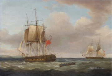  HM Lienzo - Thomas Whitcombe HMS Piqué 40 cañones Capitán CHB Ross capturando al bergantín español Orquijo Batalla naval de 1805